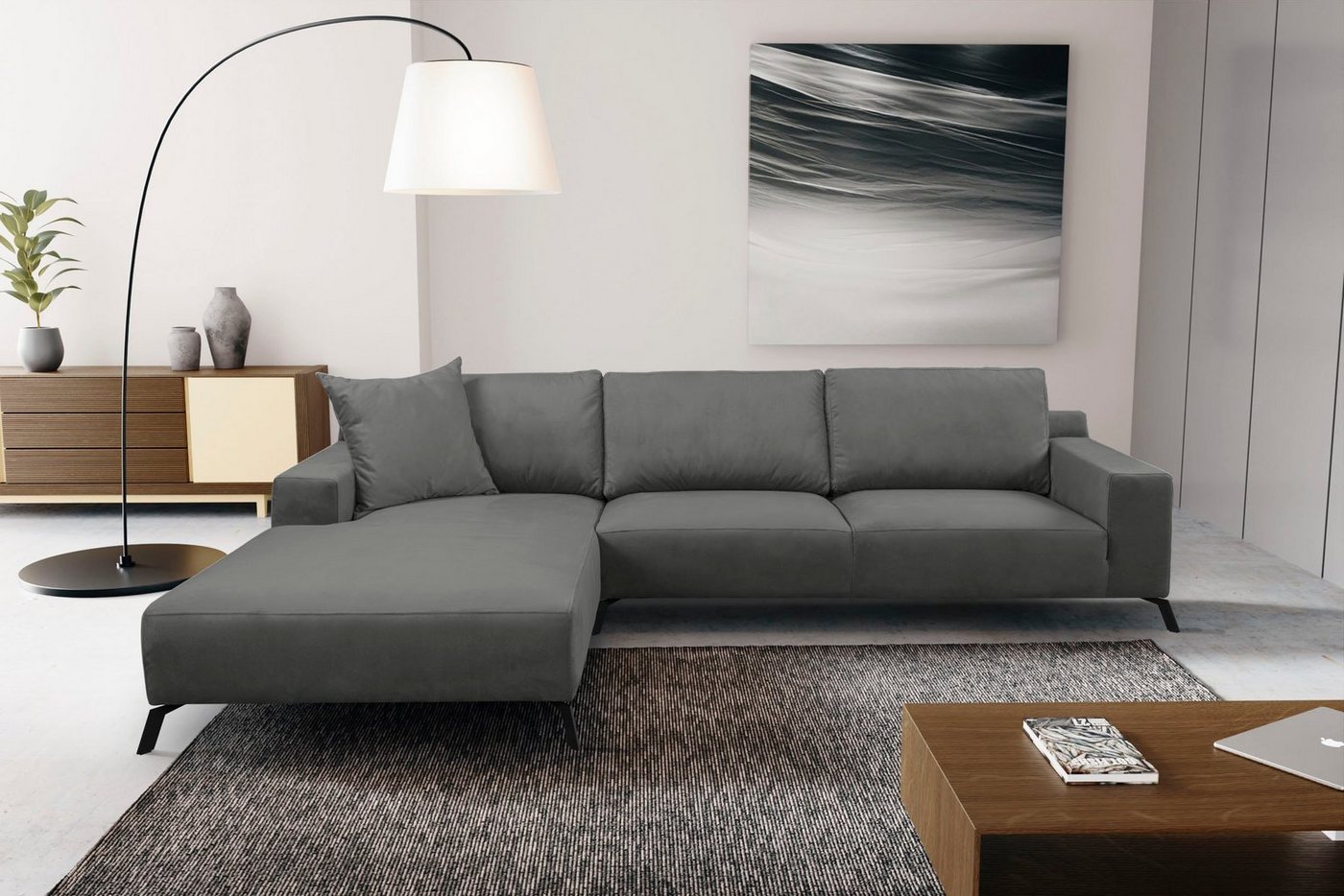 WERK2 Ecksofa Faro, XXL Design Ecksofa mit hohem Komfort in trendigem Cord & Samtvelours von WERK2