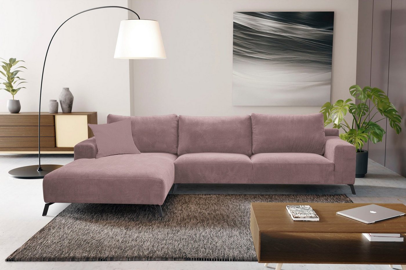 WERK2 Ecksofa Faro, XXL Design Ecksofa mit hohem Komfort in trendigem Cord & Samtvelours von WERK2