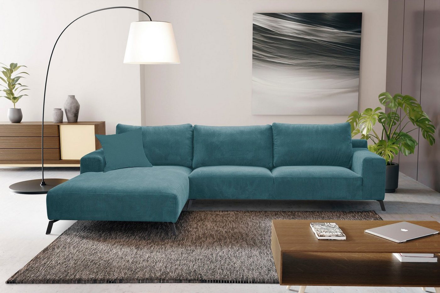 WERK2 Ecksofa Faro, XXL Design Ecksofa mit hohem Komfort in trendigem Cord & Samtvelours von WERK2