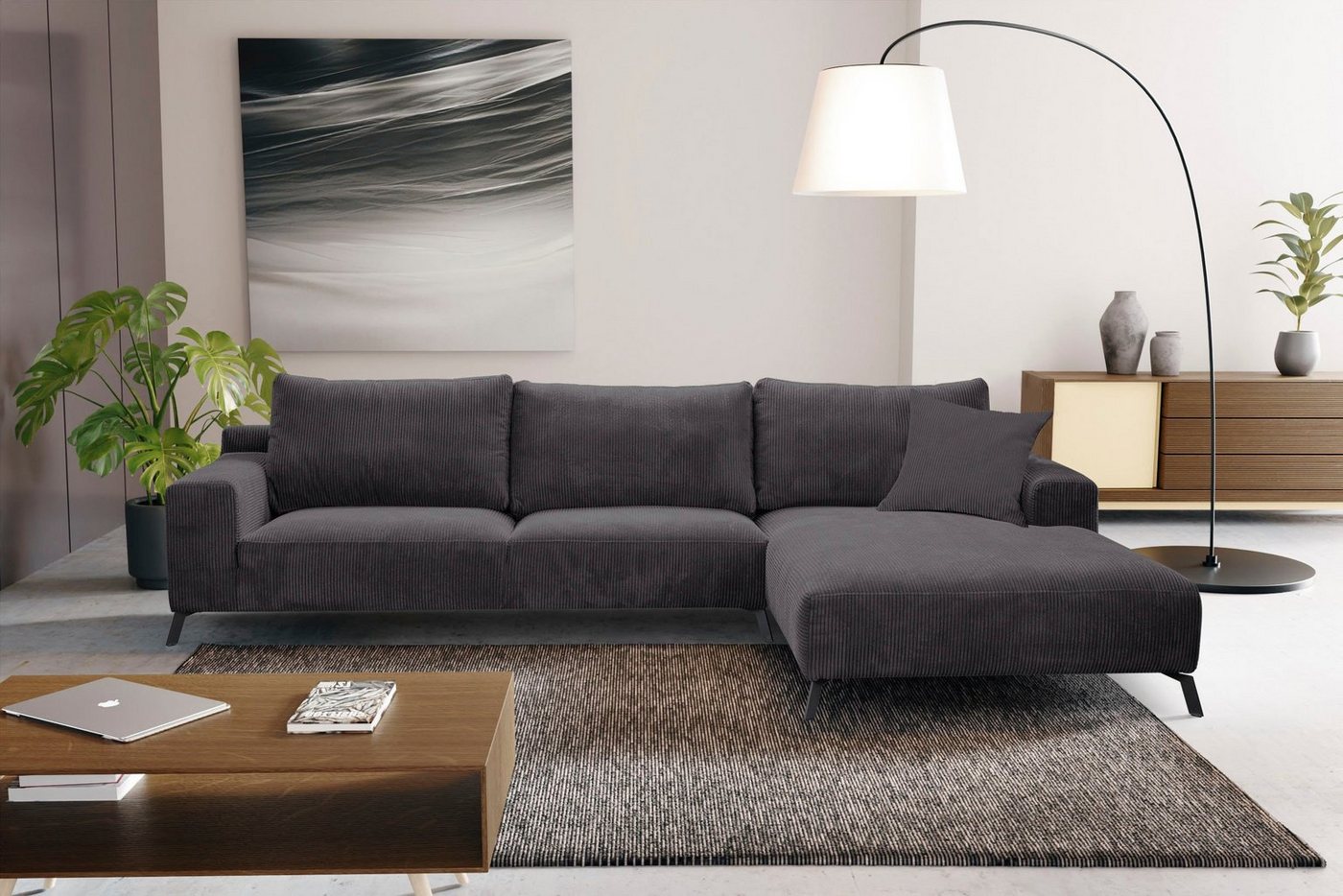 WERK2 Ecksofa Faro, XXL Design Ecksofa mit hohem Komfort in trendigem Cord & Samtvelours von WERK2