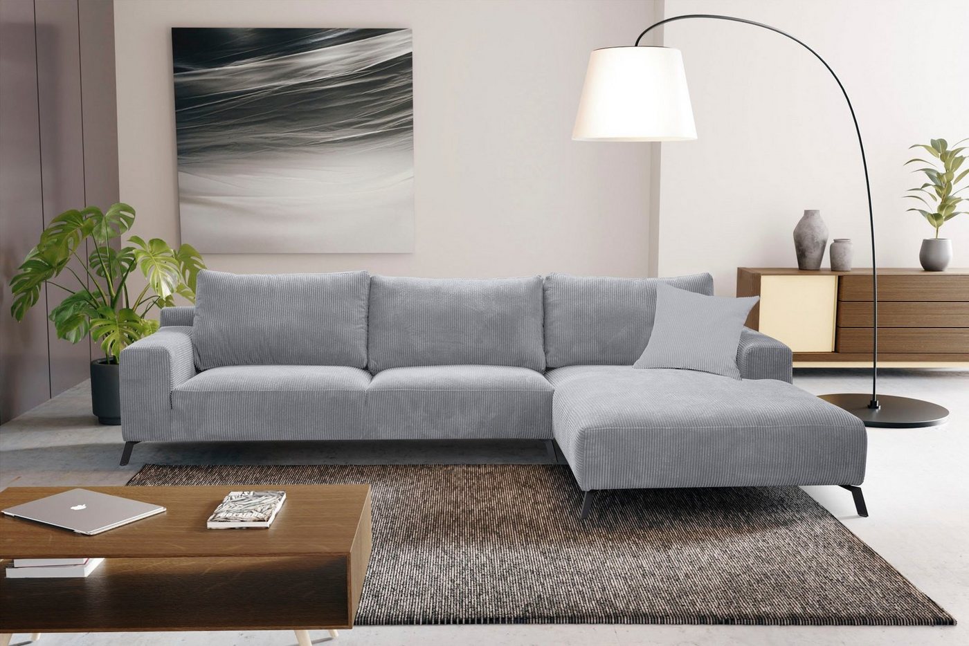 WERK2 Ecksofa Faro, XXL Design Ecksofa mit hohem Komfort in trendigem Cord & Samtvelours von WERK2