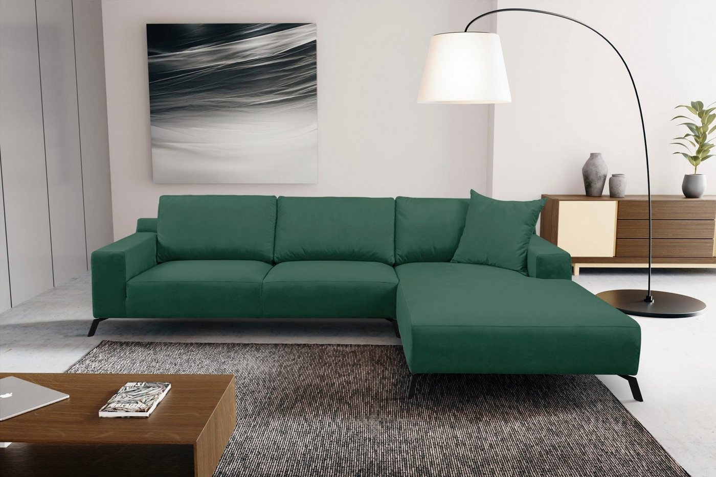 WERK2 Ecksofa Faro, XXL Design Ecksofa mit hohem Komfort in trendigem Cord & Samtvelours von WERK2