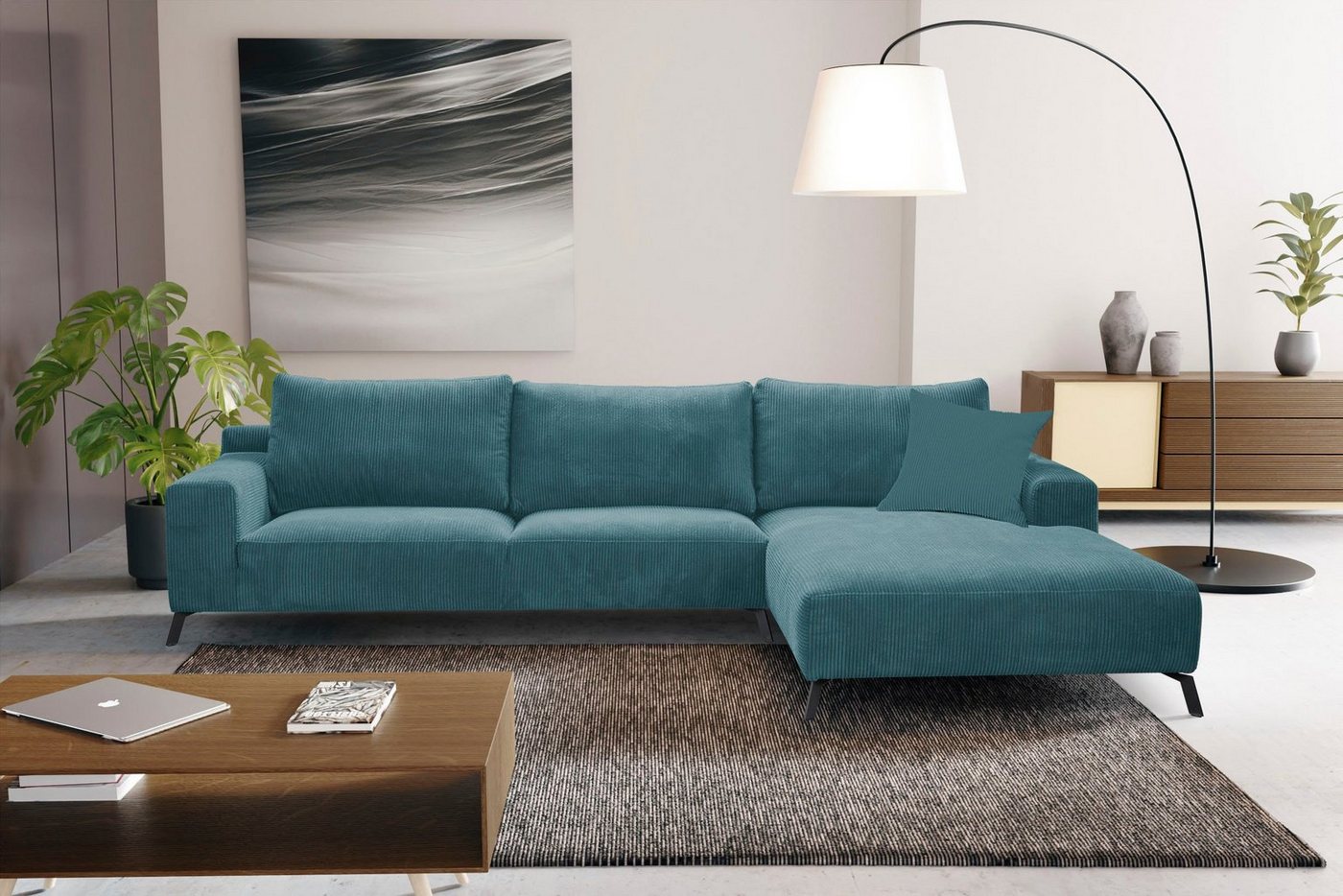 WERK2 Ecksofa Faro, XXL Design Ecksofa mit hohem Komfort in trendigem Cord & Samtvelours von WERK2