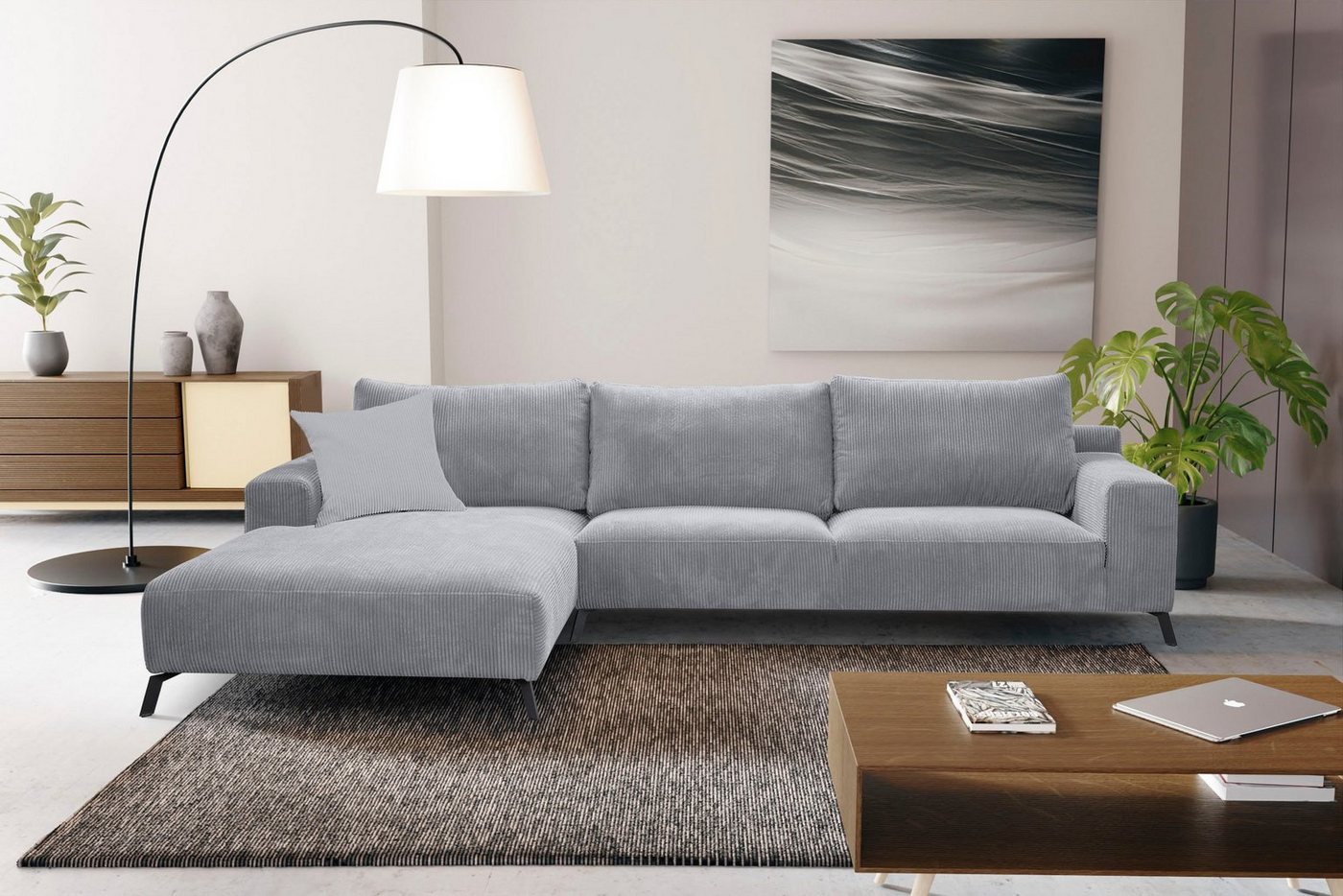 WERK2 Ecksofa Faro, XXL Design Ecksofa mit hohem Komfort in trendigem Cord & Samtvelours von WERK2