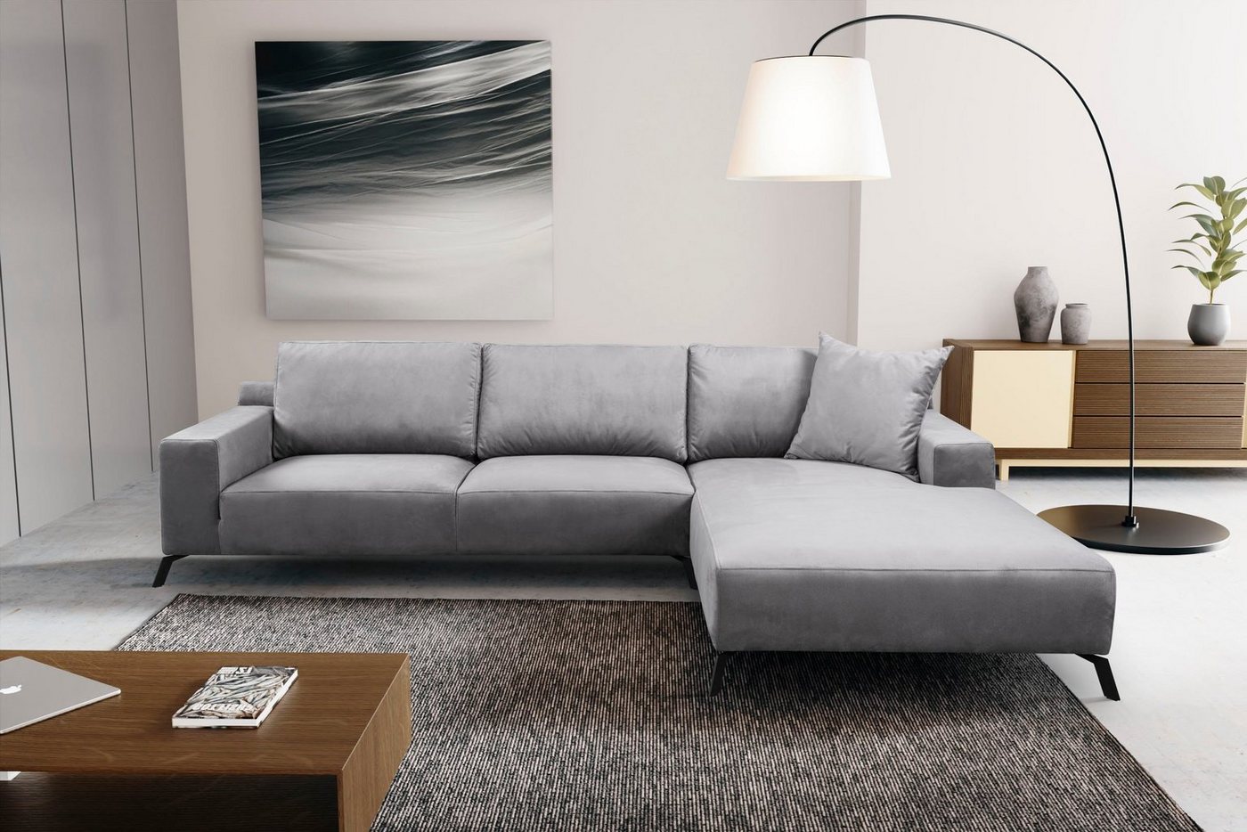 WERK2 Ecksofa Faro, XXL Design Ecksofa mit hohem Komfort in trendigem Cord & Samtvelours von WERK2