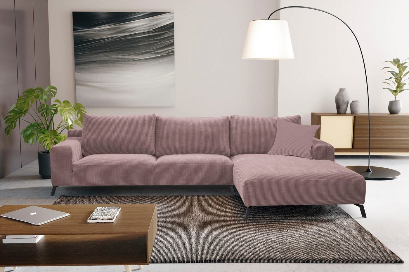 WERK2 Ecksofa Faro, XXL Design Ecksofa mit hohem Komfort in trendigem Cord & Samtvelours von WERK2