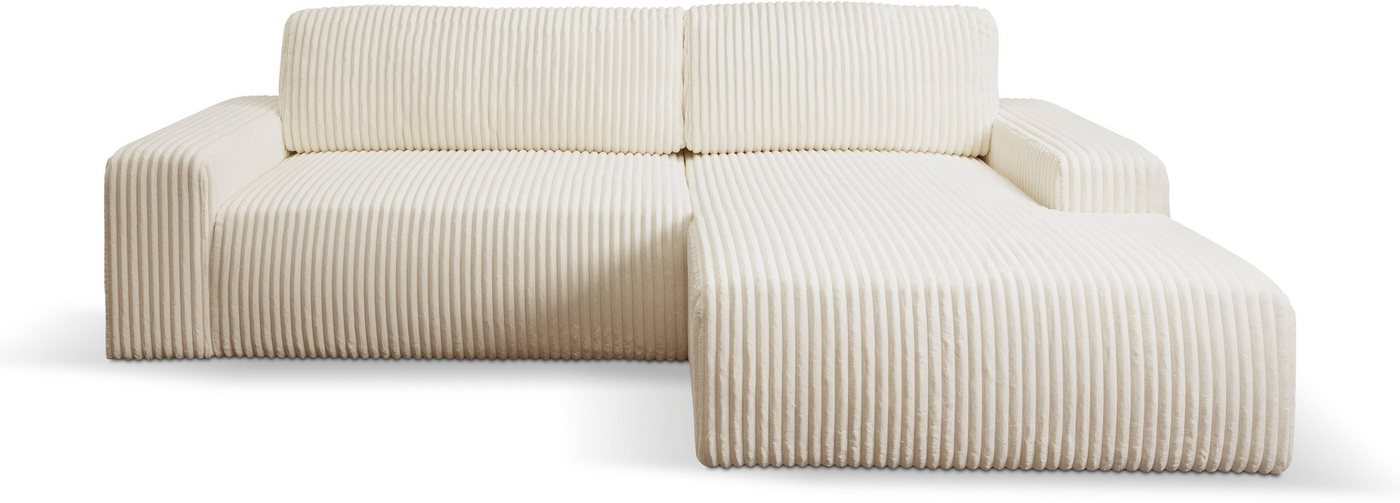 WERK2 Ecksofa Hugo-L L-Form, Design Ecksofa in Cord mit Schlaffunktion & Bettkasten von WERK2