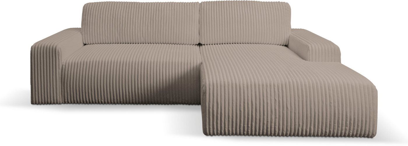 WERK2 Ecksofa Hugo-L L-Form, Design Ecksofa in Cord mit Schlaffunktion & Bettkasten von WERK2