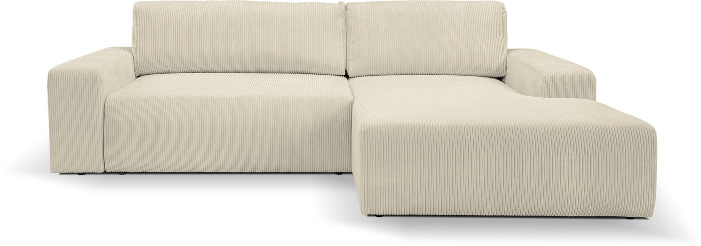 WERK2 Ecksofa Hugo-L L-Form, Design Ecksofa in Cord mit Schlaffunktion & Bettkasten von WERK2