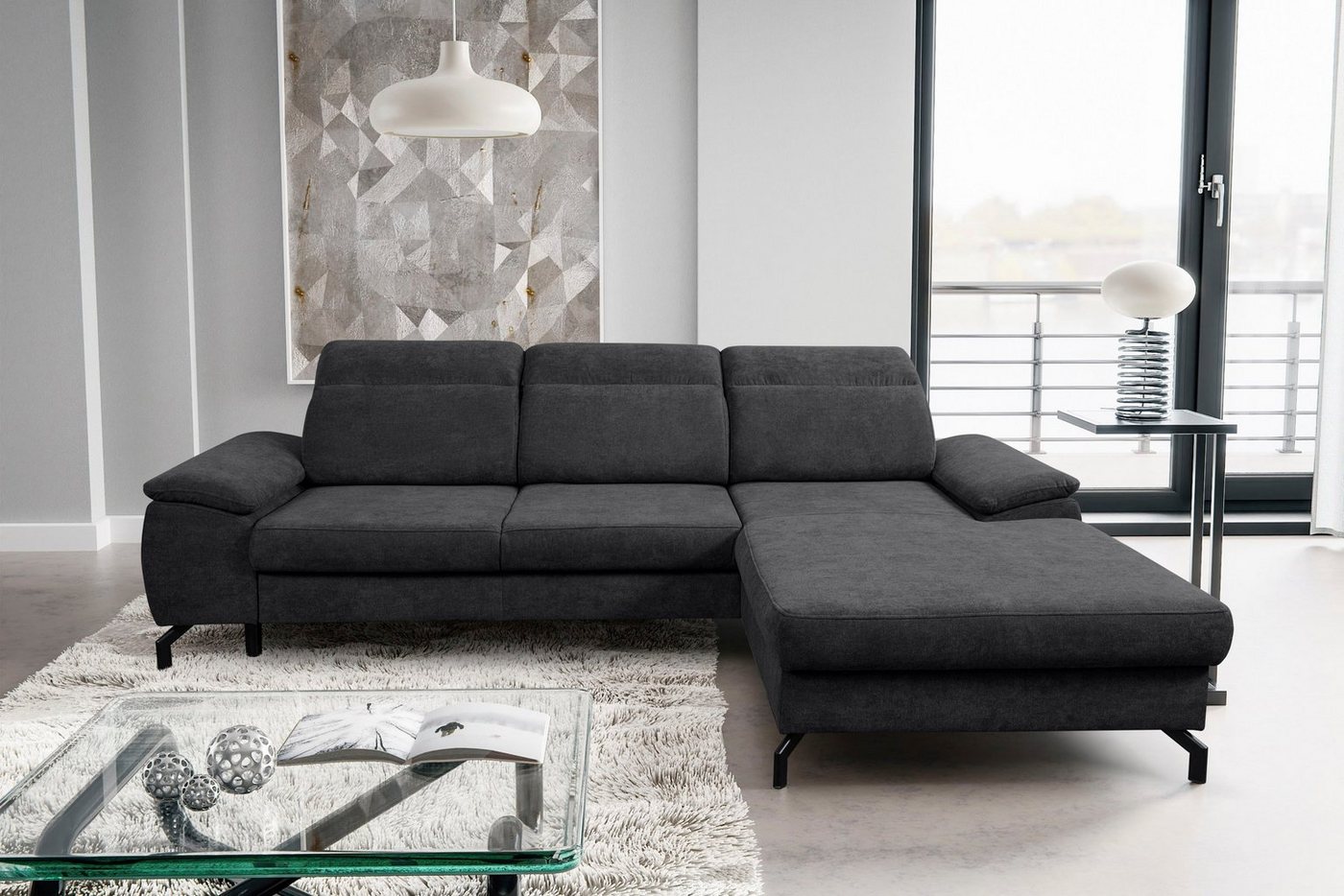 WERK2 Ecksofa Panama L-Form, Modernes Sofa mit Schlaffunktion, Bettkasten, Kopfteile verstellbar von WERK2