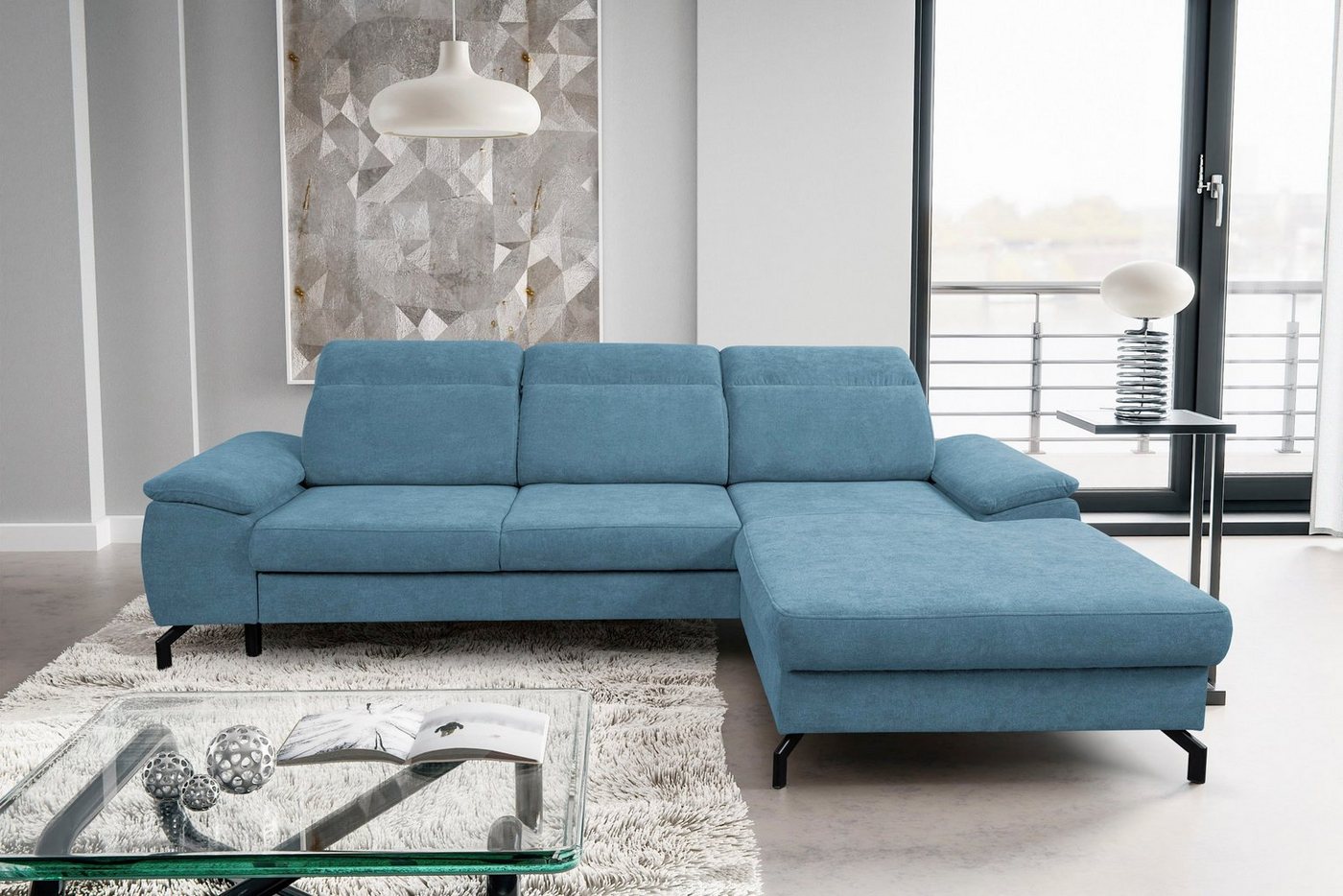 WERK2 Ecksofa Panama L-Form, Modernes Sofa mit Schlaffunktion, Bettkasten, Kopfteile verstellbar von WERK2