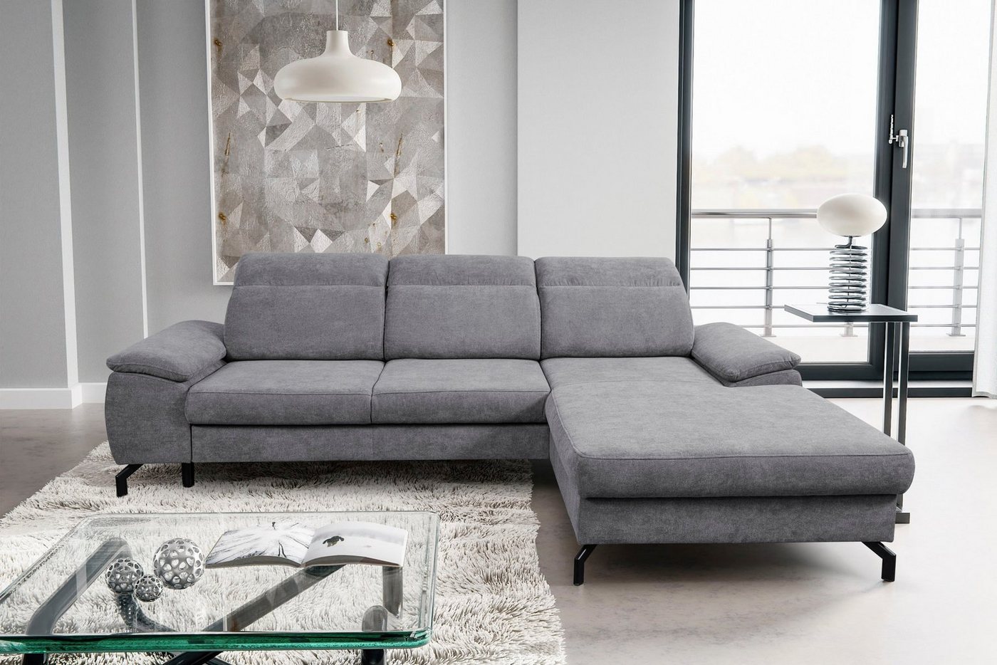 WERK2 Ecksofa Panama, Modernes Sofa mit Schlaffunktion, Bettkasten, Kopfteile verstellbar von WERK2
