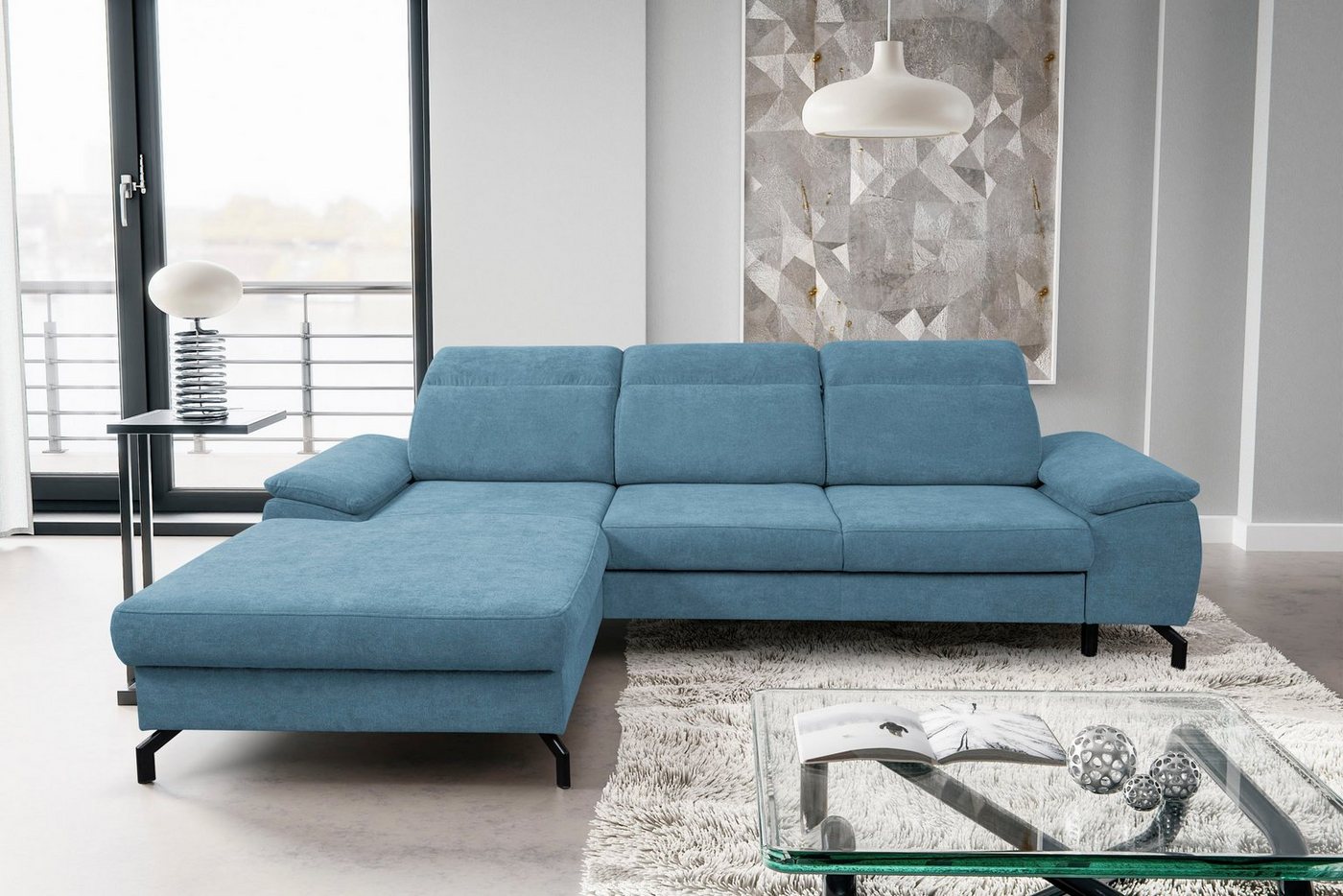 WERK2 Ecksofa Panama L-Form, Modernes Sofa mit Schlaffunktion, Bettkasten, Kopfteile verstellbar von WERK2