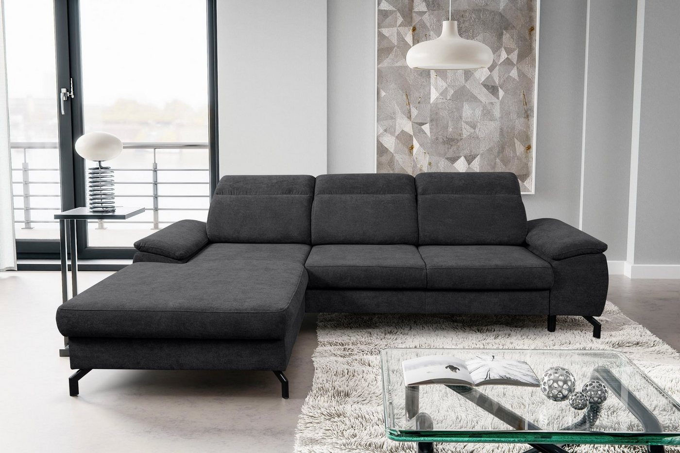 WERK2 Ecksofa Panama L-Form, Modernes Sofa mit Schlaffunktion, Bettkasten, Kopfteile verstellbar von WERK2