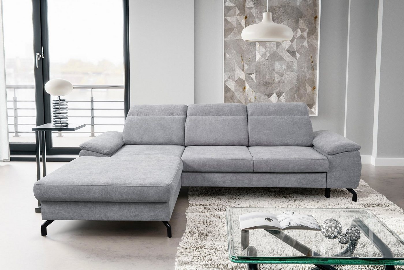 WERK2 Ecksofa Panama, Modernes Sofa mit Schlaffunktion, Bettkasten, Kopfteile verstellbar von WERK2