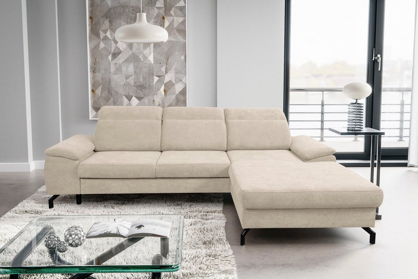 WERK2 Ecksofa Panama, Modernes Sofa mit Schlaffunktion, Bettkasten, Kopfteile verstellbar von WERK2