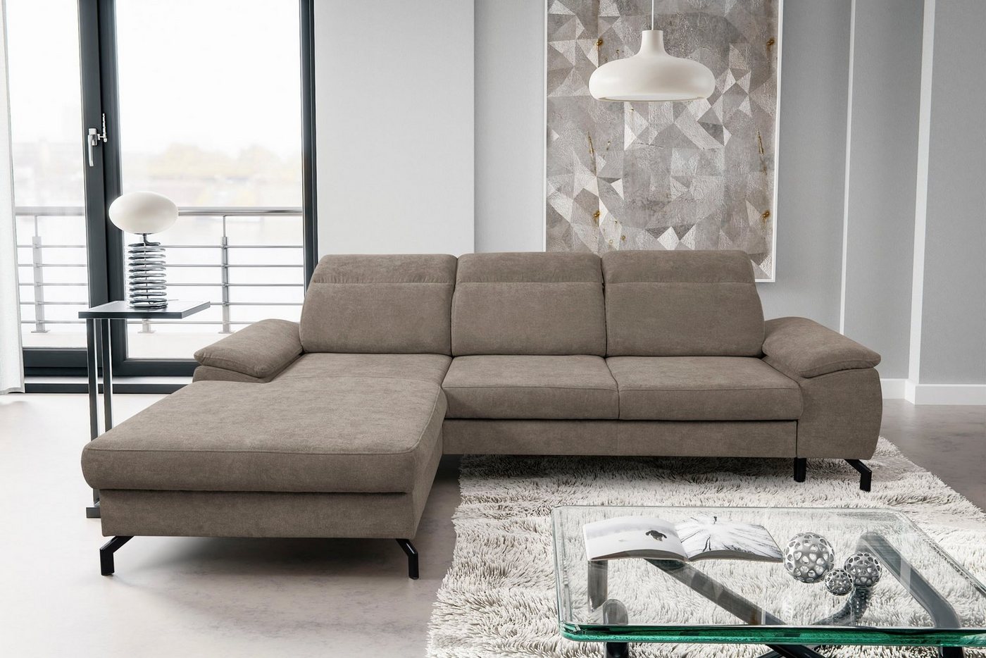 WERK2 Ecksofa Panama, Modernes Sofa mit Schlaffunktion, Bettkasten, Kopfteile verstellbar von WERK2