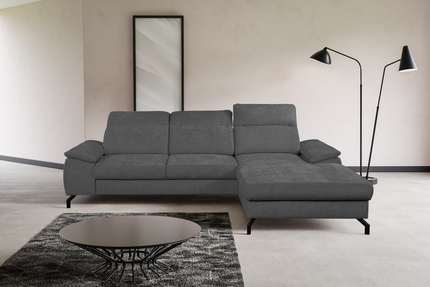 WERK2 Ecksofa Panama L-Form, Modernes Sofa mit Schlaffunktion, Bettkasten, Kopfteile verstellbar von WERK2