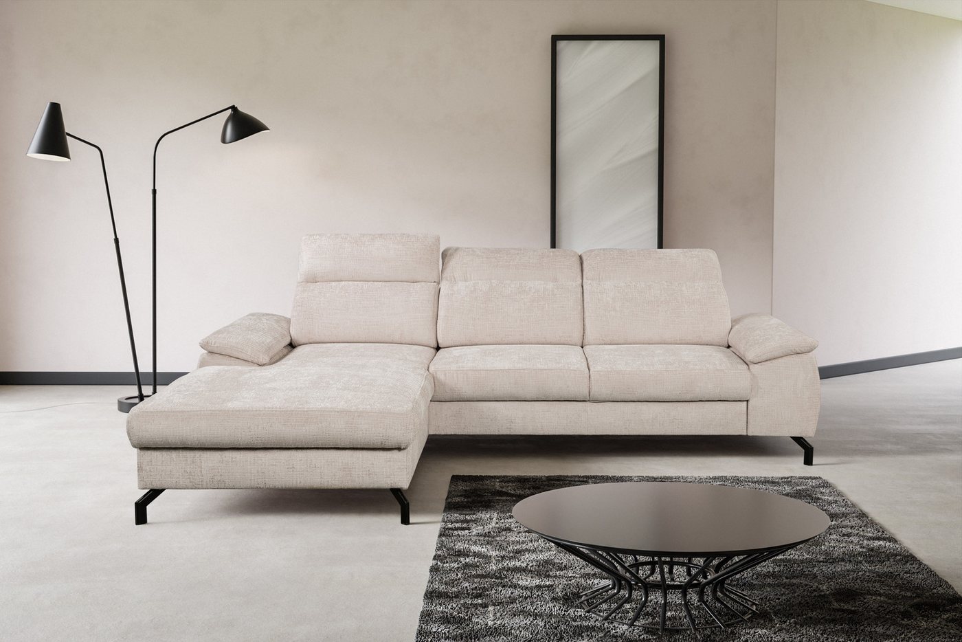 WERK2 Ecksofa Panama L-Form, Modernes Sofa mit Schlaffunktion, Bettkasten, Kopfteile verstellbar von WERK2