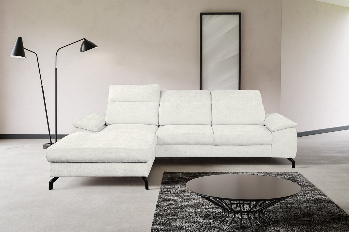 WERK2 Ecksofa Panama, Modernes Sofa mit Schlaffunktion, Bettkasten, Kopfteile verstellbar von WERK2