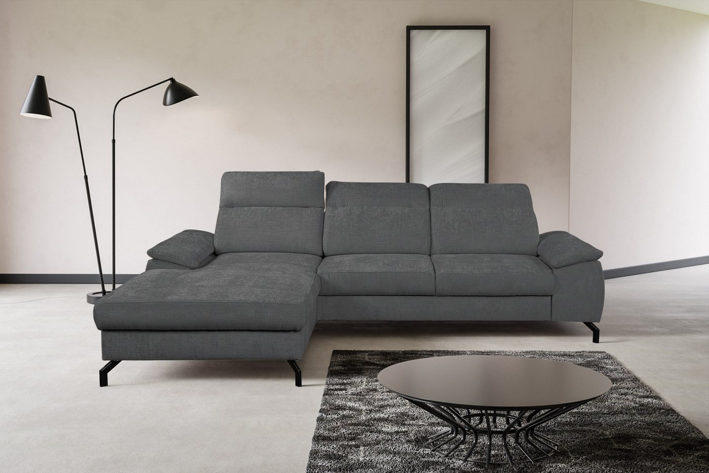 WERK2 Ecksofa Panama, Modernes Sofa mit Schlaffunktion, Bettkasten, Kopfteile verstellbar von WERK2