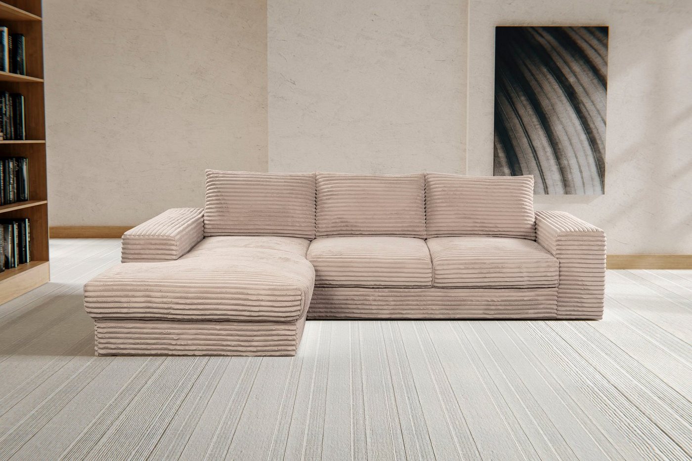 WERK2 Ecksofa Rozzana, Design Ecksofa mit hohem Komfort in trendig-weichem Cord & Breitcord von WERK2