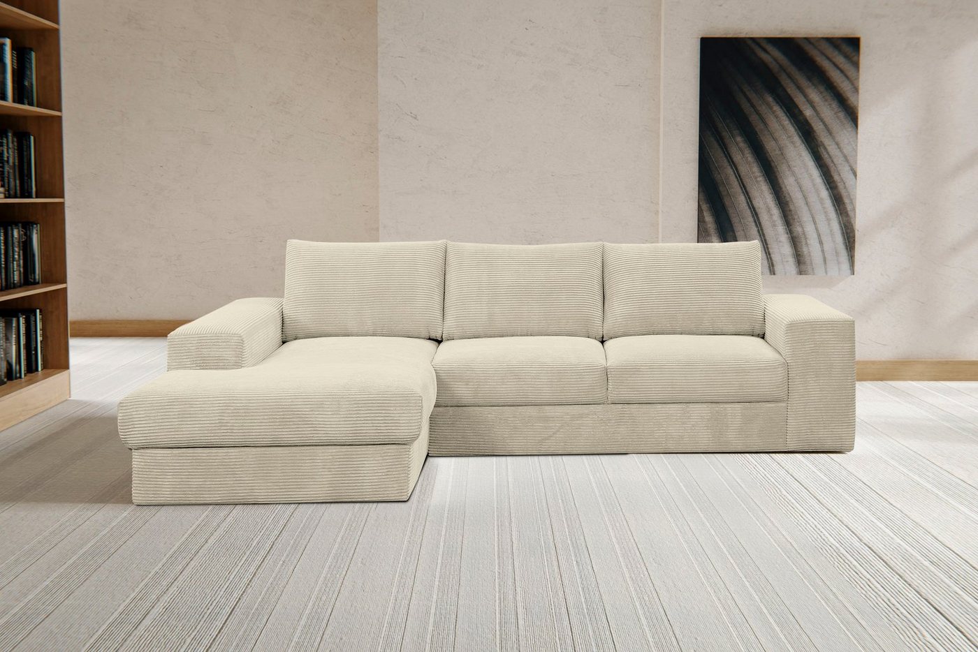 WERK2 Ecksofa Rozzana, Design Ecksofa mit hohem Komfort in trendig-weichem Cord & Breitcord von WERK2