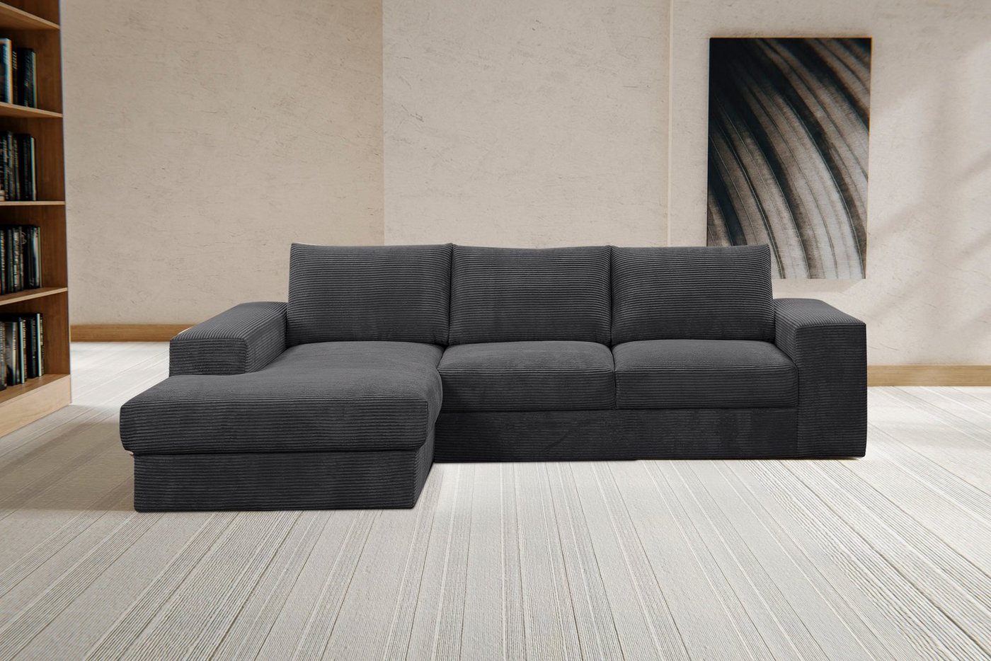 WERK2 Ecksofa Rozzana, Design Ecksofa mit hohem Komfort in trendig-weichem Cord & Breitcord von WERK2