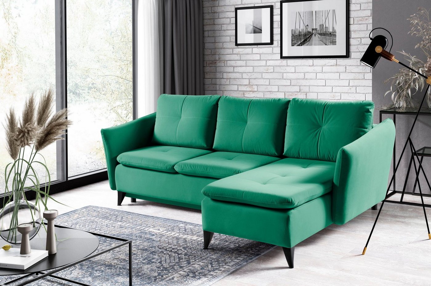 WERK2 Ecksofa Vesuv L-Form, Moderne Eckcouch mit losen Rückenkissen, Sofa mit Schlaffunktion von WERK2