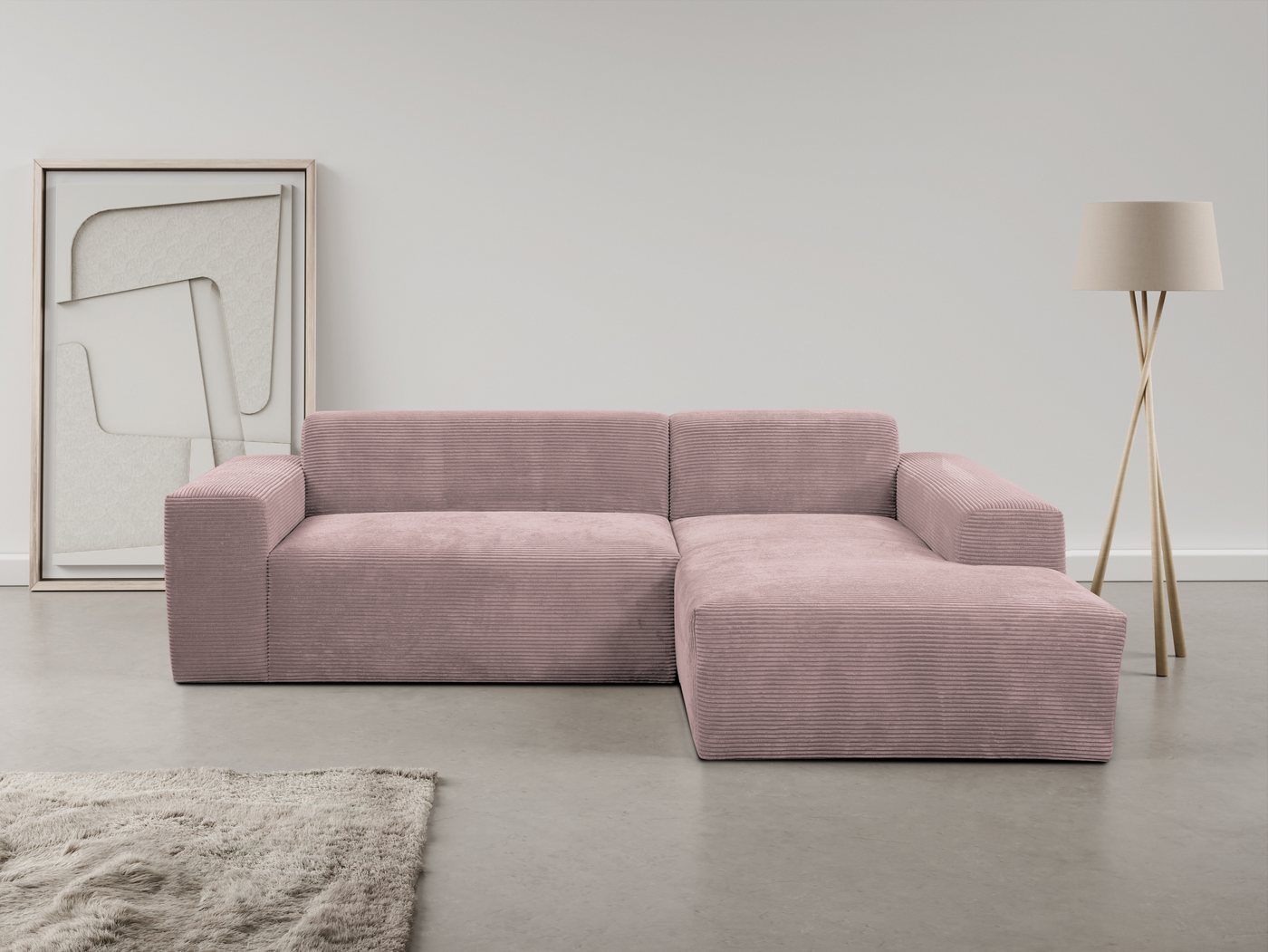 WERK2 Ecksofa Zeus L-Form, Curvy Trend Ecksofa mit urbaner Optik in weichem Cord von WERK2