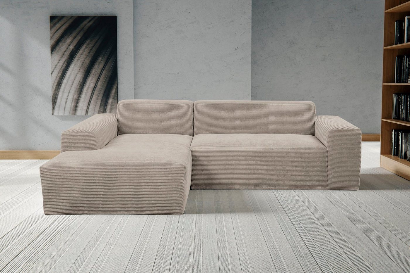 WERK2 Ecksofa Zeus, Curvy Trend Ecksofa mit urbaner Optik in weichem Cord von WERK2