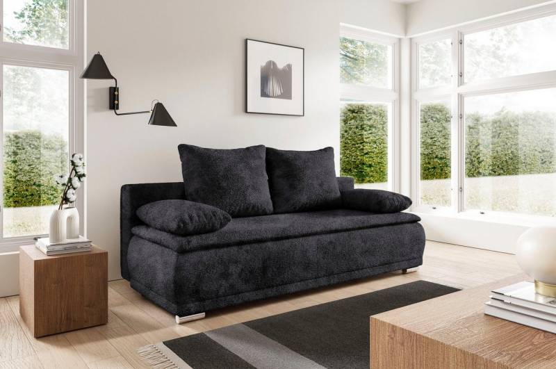 WERK2 Schlafsofa Biggi komfortabel & elegant, Schlaffunktion, Bettkasten, Breite 206 cm, inkl. losen Kissen, Bouclé APHRODITE, Anthrazit von WERK2