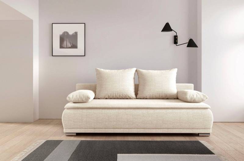 WERK2 Schlafsofa Biggi komfortabel & elegant, Schlaffunktion, Bettkasten, Breite 206 cm, inkl. losen Kissen, Struktur fein, weich BREEZE, Creme von WERK2