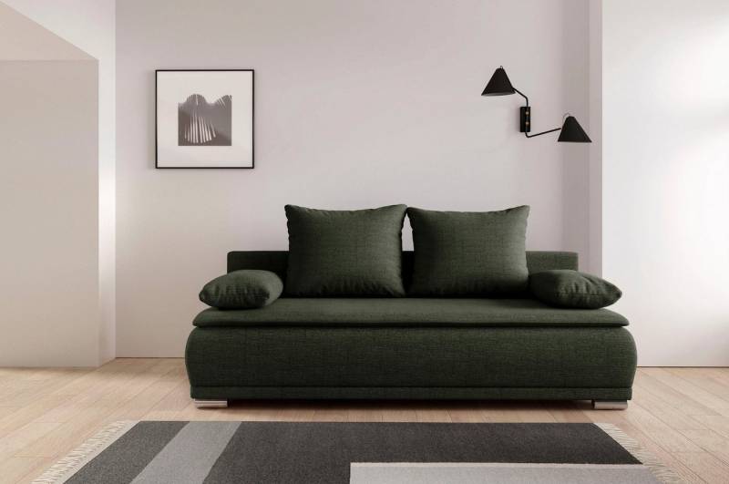WERK2 Schlafsofa Biggi komfortabel & elegant, Schlaffunktion, Bettkasten, Breite 206 cm, inkl. losen Kissen, Struktur fein, weich BREEZE, Grün von WERK2