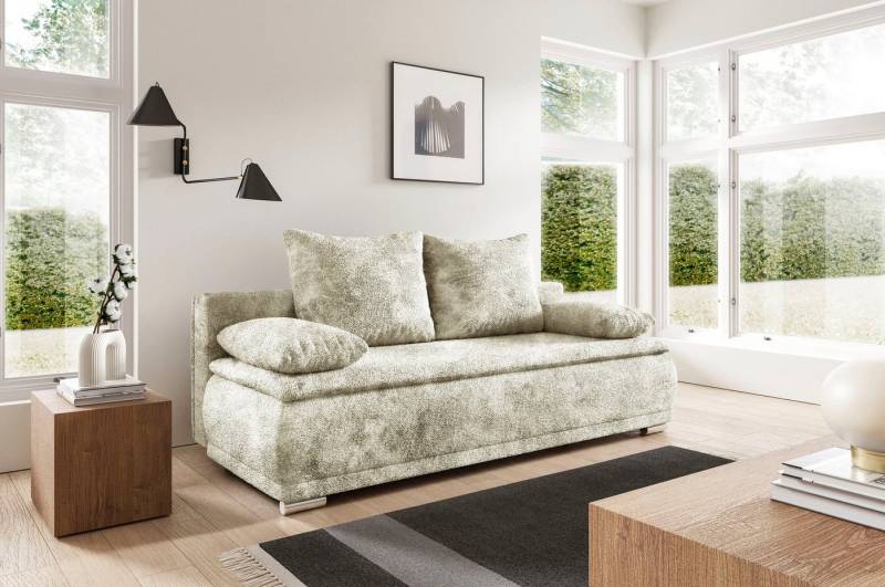 WERK2 Schlafsofa Biggi komfortabel & elegant, Schlaffunktion, Bettkasten, Breite 206 cm, inkl. losen Kissen, Bouclé APHRODITE, Natur von WERK2