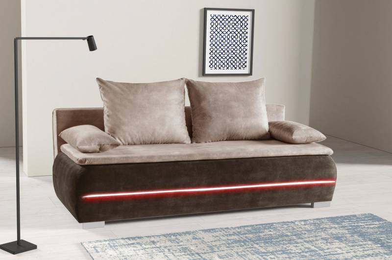 WERK2 Schlafsofa Tekla LED, 2-Sitzer Schlafcouch mit Bettkasten & stylischer RGB-LED-Beleuchtung von WERK2