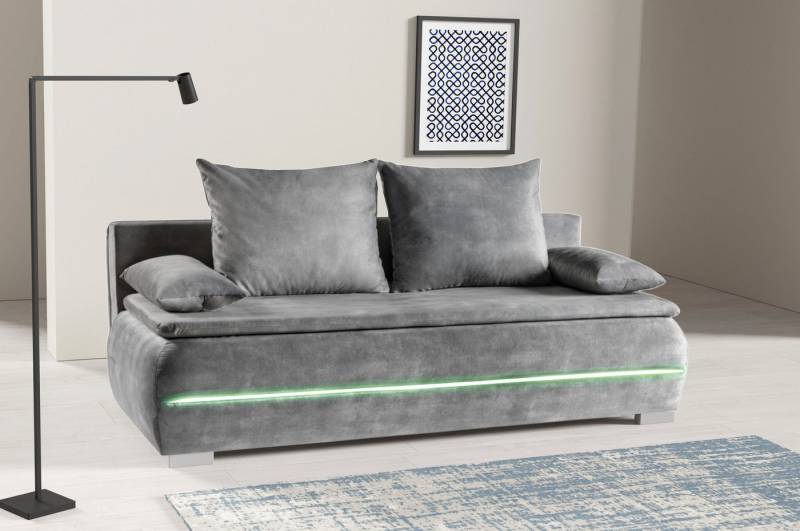WERK2 Schlafsofa Tekla LED, 2-Sitzer Schlafcouch mit Bettkasten & stylischer RGB-LED-Beleuchtung von WERK2