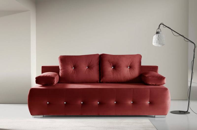 WERK2 Schlafsofa Monaco, 2-Sitzer Schlafcouch mit Bettkasten & funkelnden Ziersteinchen von WERK2