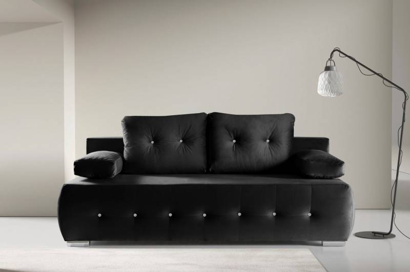 WERK2 Schlafsofa Monaco, 2-Sitzer Schlafcouch mit Bettkasten & funkelnden Ziersteinchen von WERK2