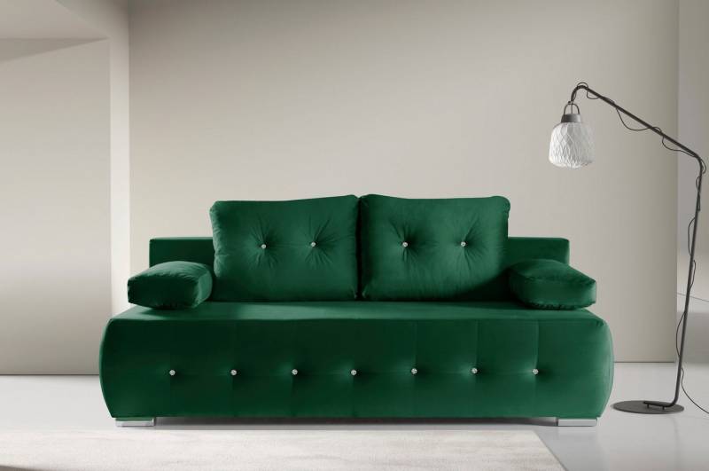 WERK2 Schlafsofa Monaco, 2-Sitzer Schlafcouch mit Bettkasten & funkelnden Ziersteinchen von WERK2