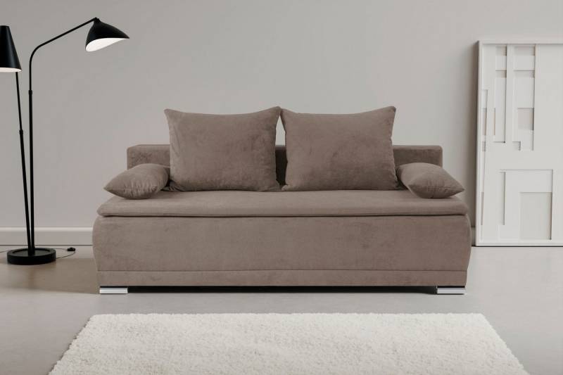 WERK2 Schlafsofa Biggi komfortabel & elegant, Schlaffunktion, Bettkasten, Breite 206 cm, inkl. losen Kissen, Struktur weich ASTON, greige von WERK2