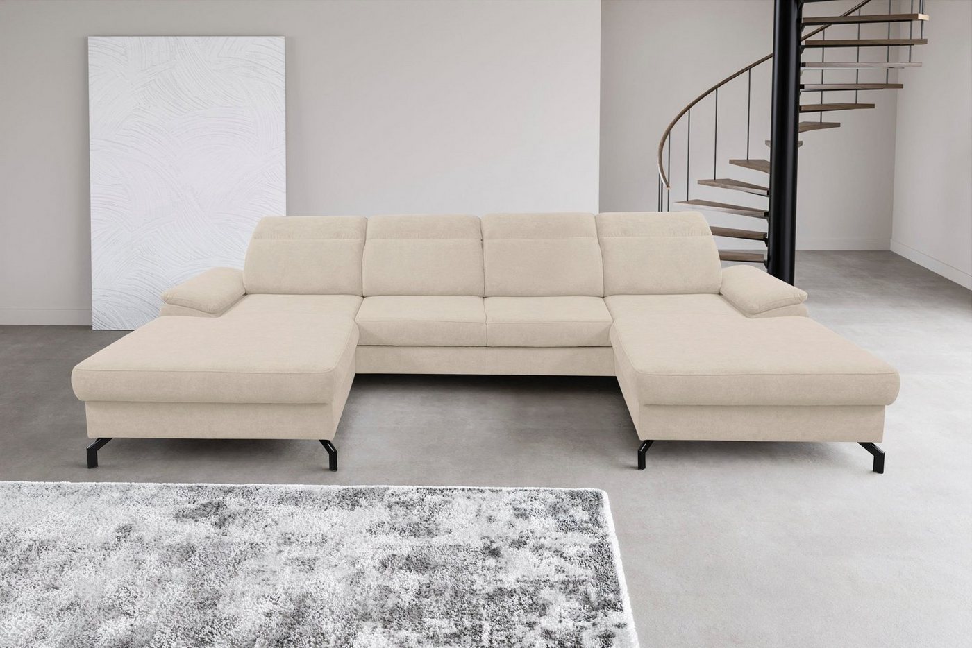 WERK2 Wohnlandschaft Slavio U-Form, Modernes U-Sofa mit Schlaffunktion, Bettkasten, Kopfteile verstellbar von WERK2