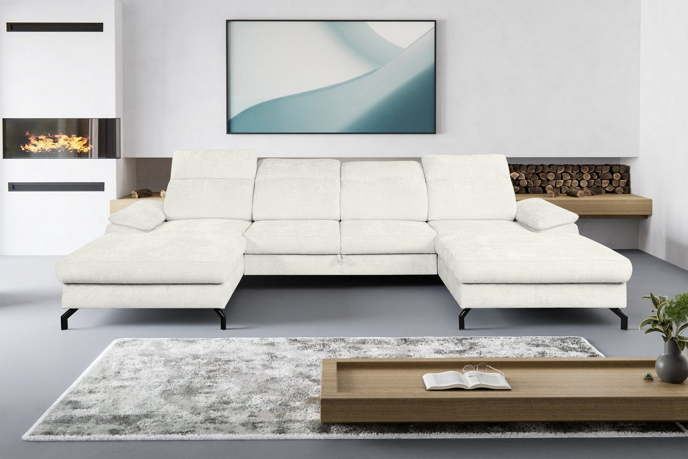 WERK2 Wohnlandschaft Slavio, Modernes U-Sofa mit Schlaffunktion, Bettkasten, Kopfteile verstellbar von WERK2