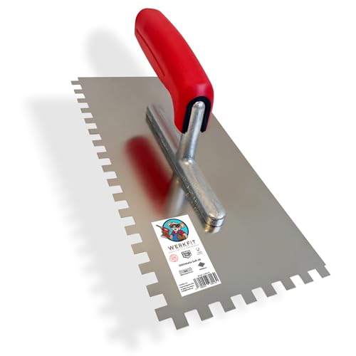 WERKFIT Profi Zahnkelle aus Edelstahl 8 mm - Glättekelle gezahnt Rostfrei - Zahnspachtel mit Softgriff - Traufel Hergestellt in Österreich 280x130mm (8x8mm) von WERKFIT QUALITÄT DIE ÜBERZEUGT