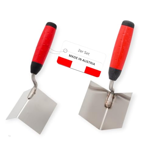 WERKFIT Profi Eckenkelle Set 80x60 mm - Inneneckenkelle und Außeneckenkelle aus Edelstahl - Eckspachtel mit Softgriff. Rostfrei - Hergestellt in Österreich von WERKFIT QUALITÄT DIE ÜBERZEUGT