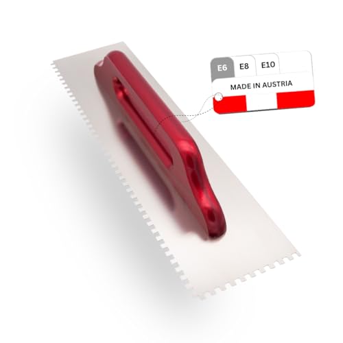 WERKFIT Profi Zahnkelle aus Edelstahl 12 mm - Glättekelle gezahnt Rostfrei - Zahnspachtel mit Holzgriff - Traufel Hergestellt in Österreich 500x130mm (E6) von WERKFIT QUALITÄT DIE ÜBERZEUGT