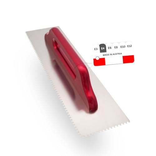 WERKFIT Profi Zahnkelle aus Edelstahl 4 mm - Glättekelle gezahnt Rostfrei - Zahnspachtel mit Holzgriff - Traufel Hergestellt in Österreich 500x130mm (E4) von WERKFIT QUALITÄT DIE ÜBERZEUGT
