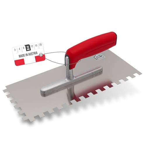 WERKFIT Profi Zahnkelle aus Edelstahl 10 mm - Glättekelle gezahnt Rostfrei - Zahnspachtel mit Softgriff - Traufel Hergestellt in Österreich 280x130mm(10x10mm) von WERKFIT QUALITÄT DIE ÜBERZEUGT