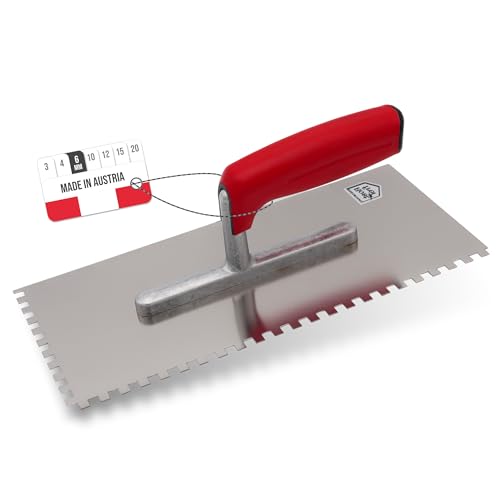 WERKFIT Profi Zahnkelle aus Edelstahl 6 mm - Glättekelle gezahnt Rostfrei - Zahnspachtel mit Softgriff - Traufel Hergestellt in Österreich 280x130mm (6x6mm) von WERKFIT QUALITÄT DIE ÜBERZEUGT