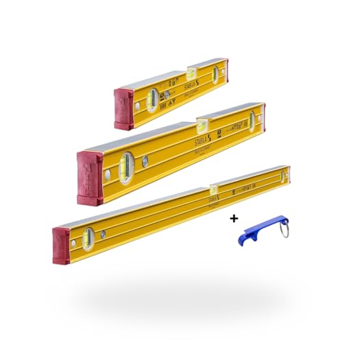 Werkfit Set – STABILA Wasserwaagen Type 96-2 M • 3-teilig (40 cm, 61 cm, 122 cm) • 1 Horizontal- & 2 Vertikal-Libellen • Rutsch-Stopper & stoßdämpfende Endkappen • Made in Germany von WERKFIT QUALITÄT DIE ÜBERZEUGT
